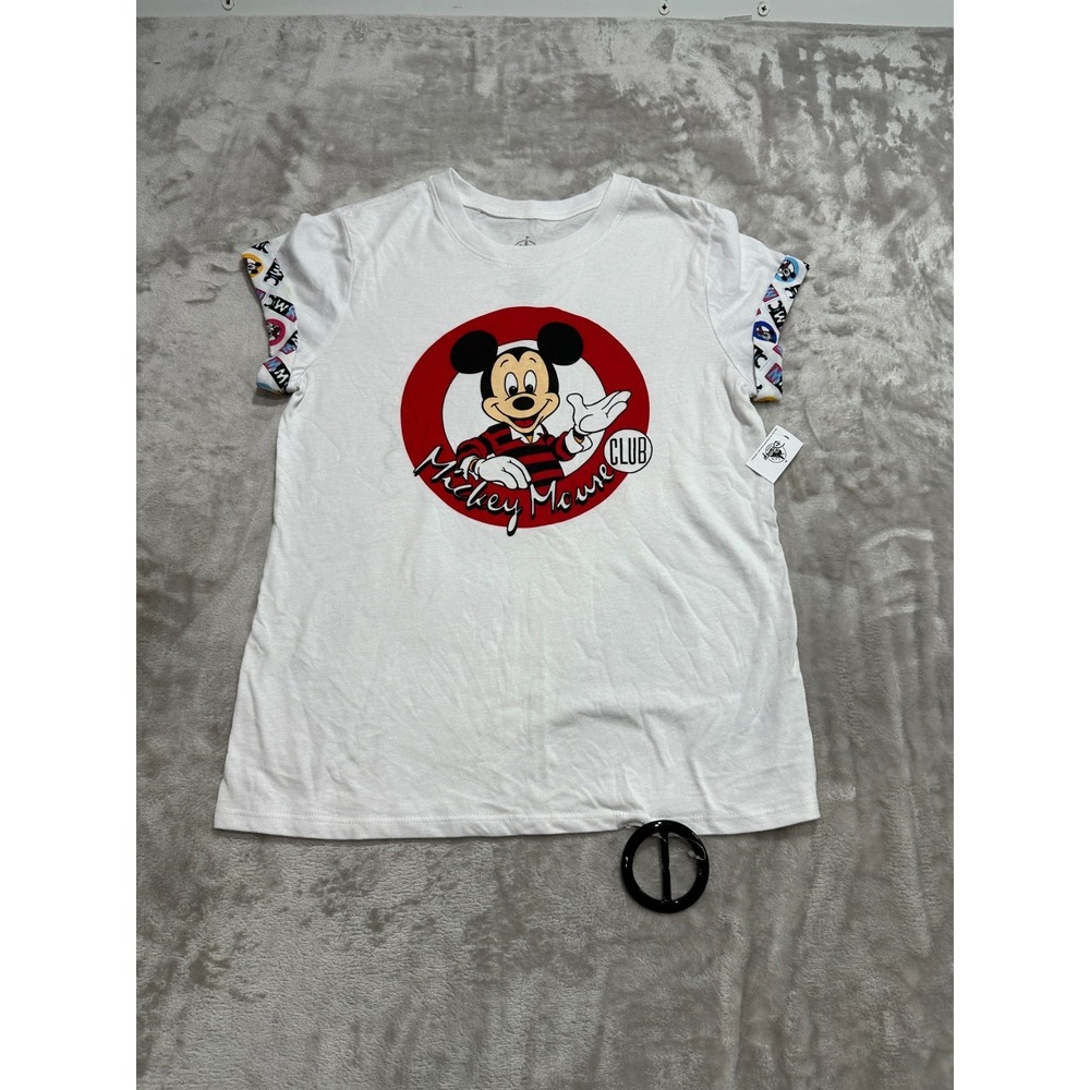 Disney T-Shirt Womens Size Small White Mickey Mouse Club Short Rolled Sleeve NWT